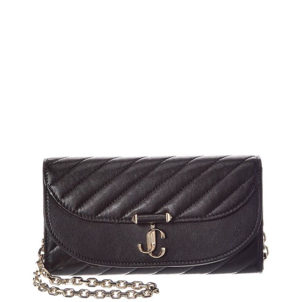 Jimmy Choo Avn Curve Leather Wallet On Chain, Black